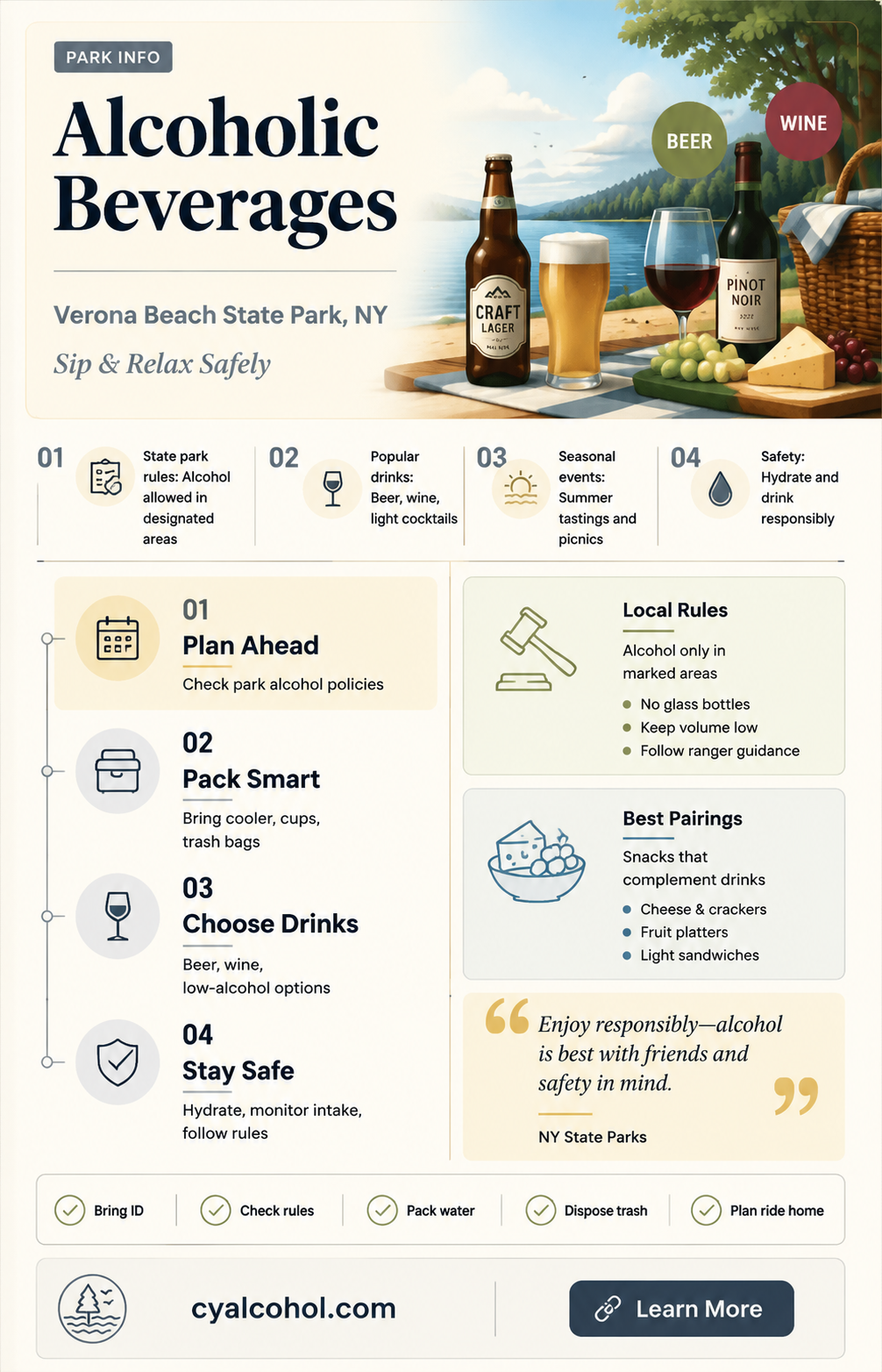 are alcoholic beverages allowed at verona state beach ny