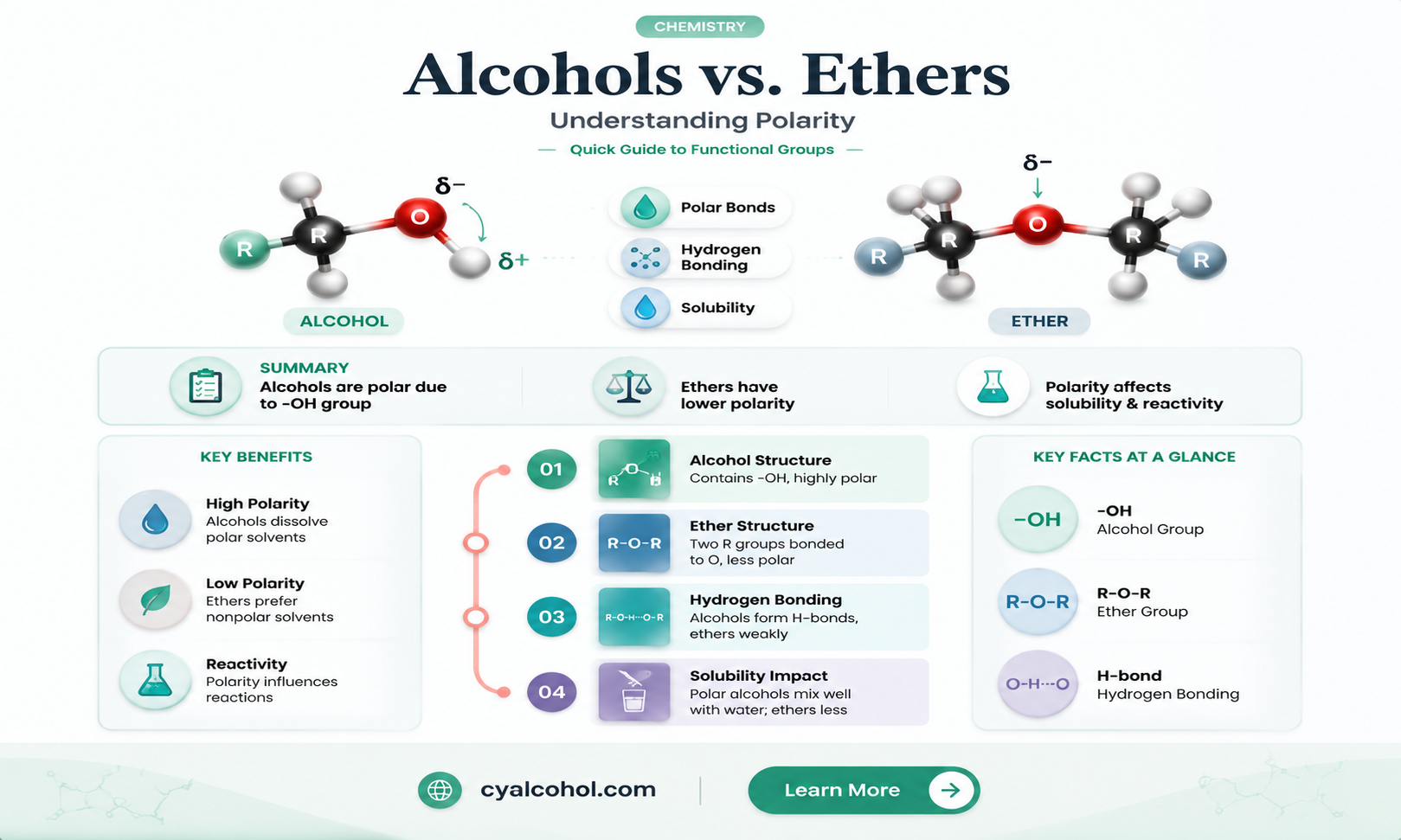are alcohols or ether more polar
