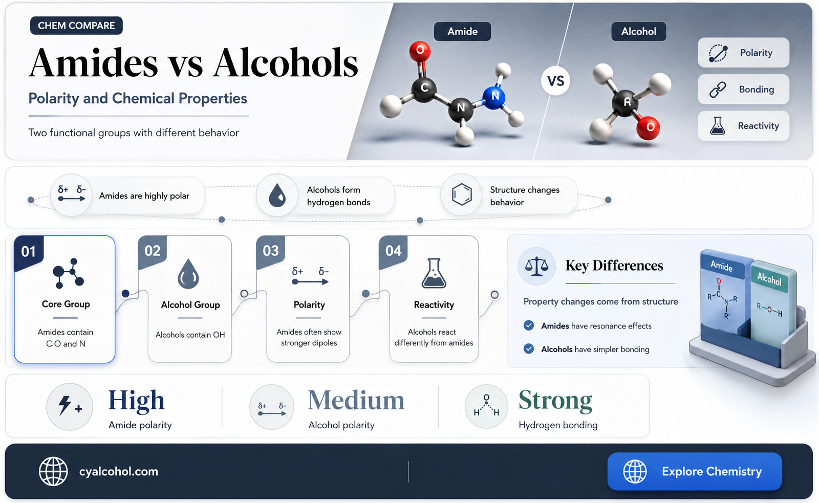 are amides more polar than alcohols
