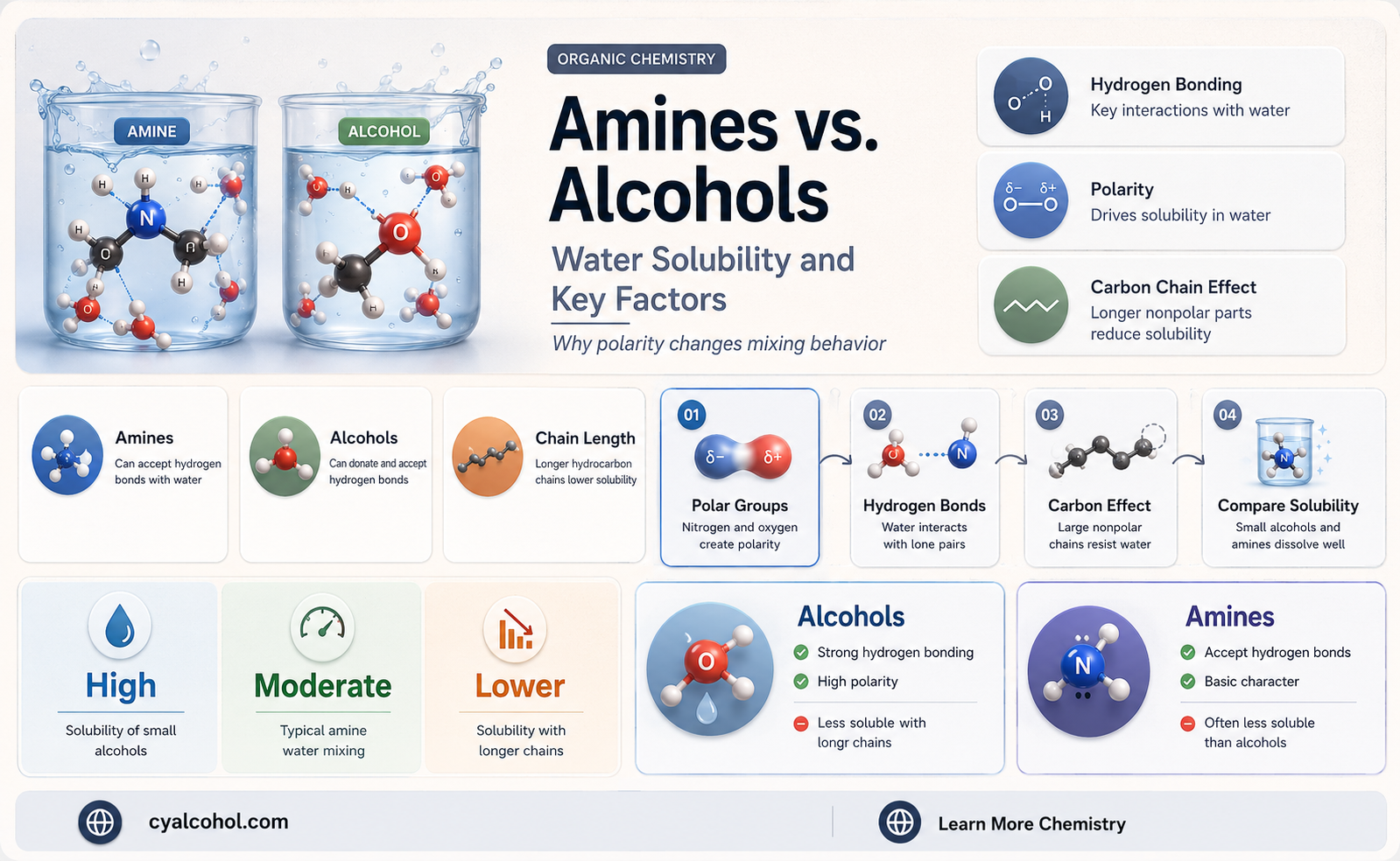 are amines more soluble in water than alcohols