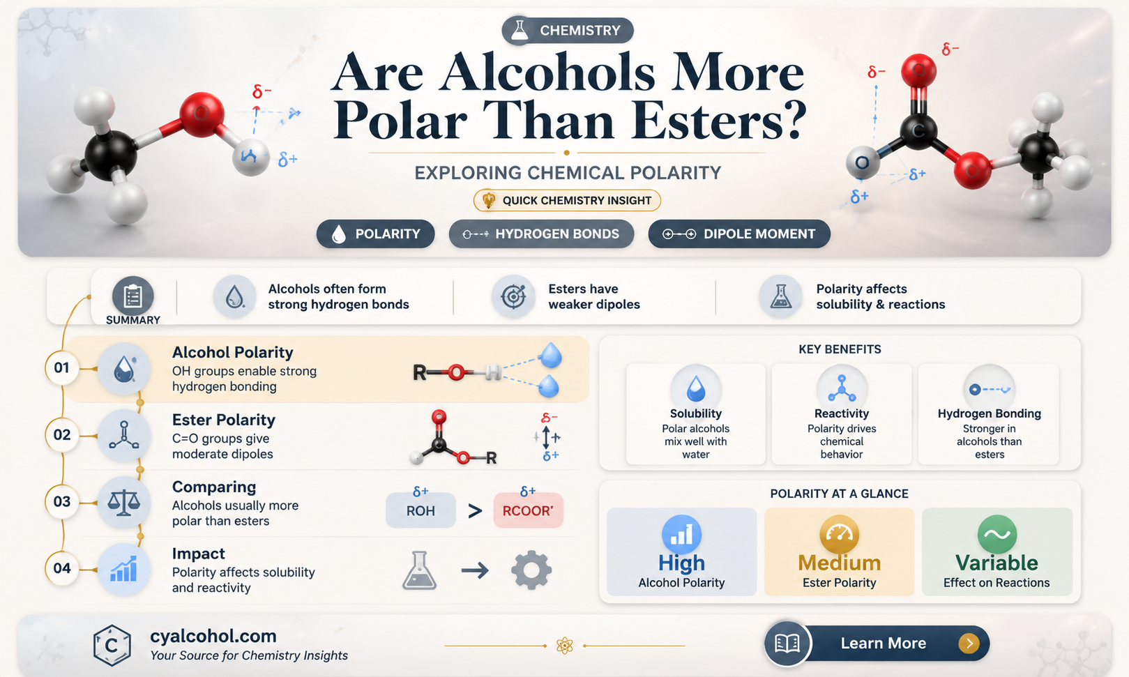 are alcohols more polar than esters