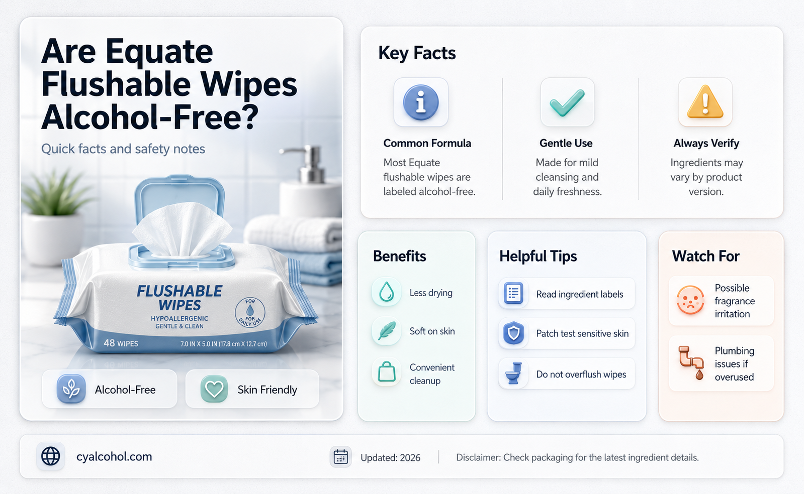 are equate flushable wipes alcohol free