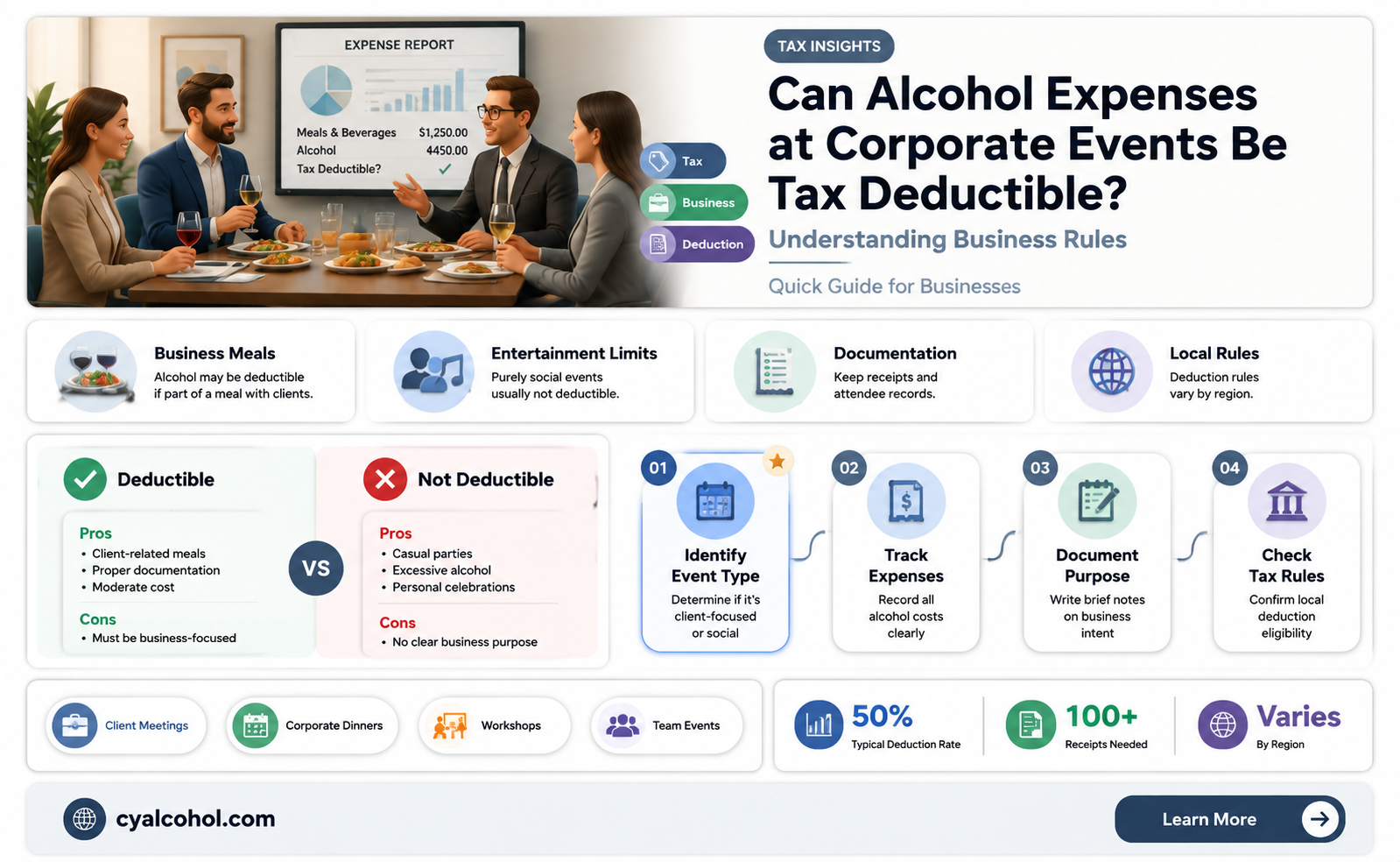 are alcoholic beverages tax deductible at company events