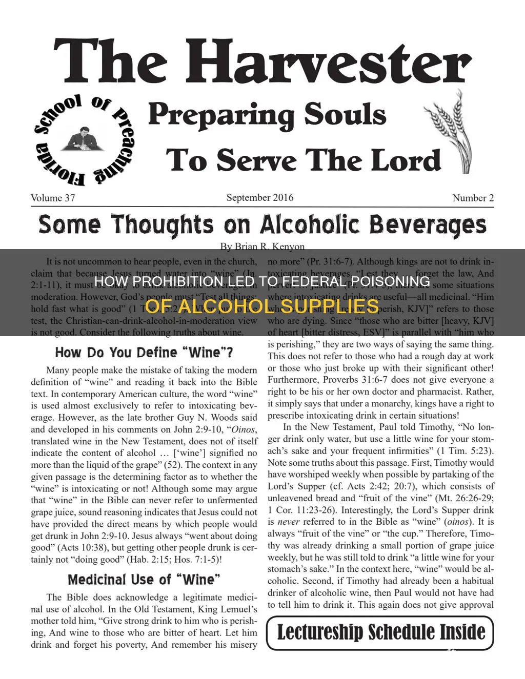did the federal government poison alcohol during the prohibition