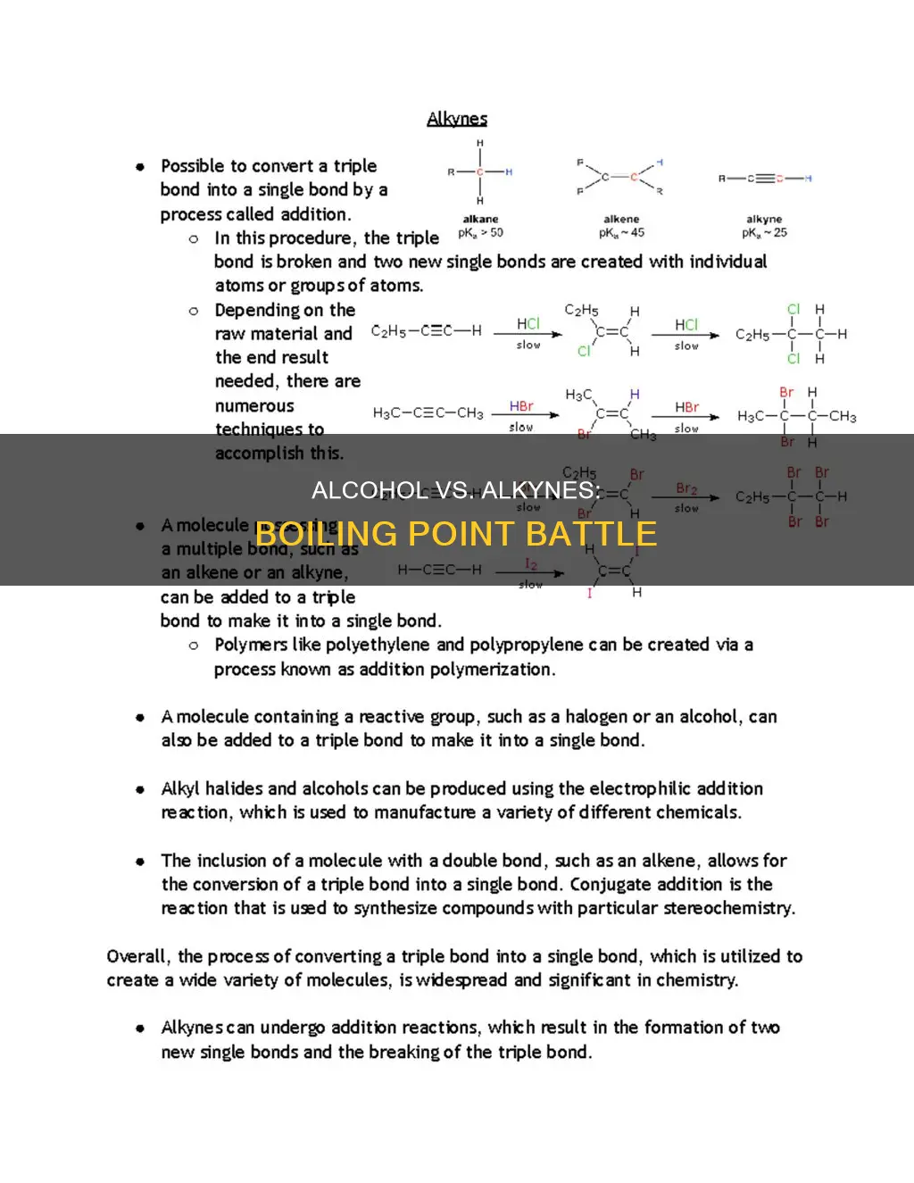 does alcohol have a higher boiling point than alkynes