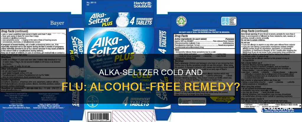 does alka seltzer cold and flu have alcohol in it