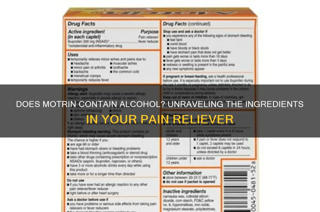 does motrin have alcohol in it
