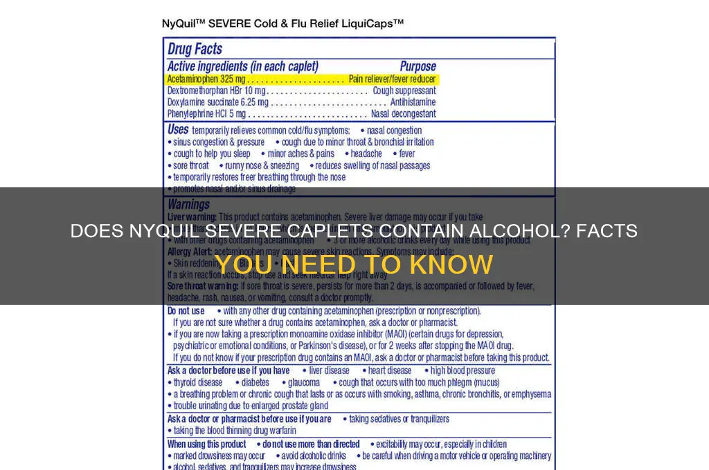 does nyquil severe caplets have alcohol