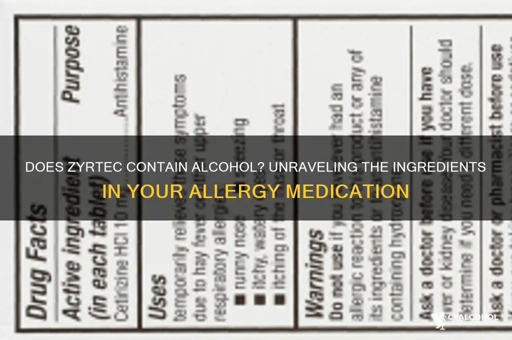 does zyrtec have alcohol in it
