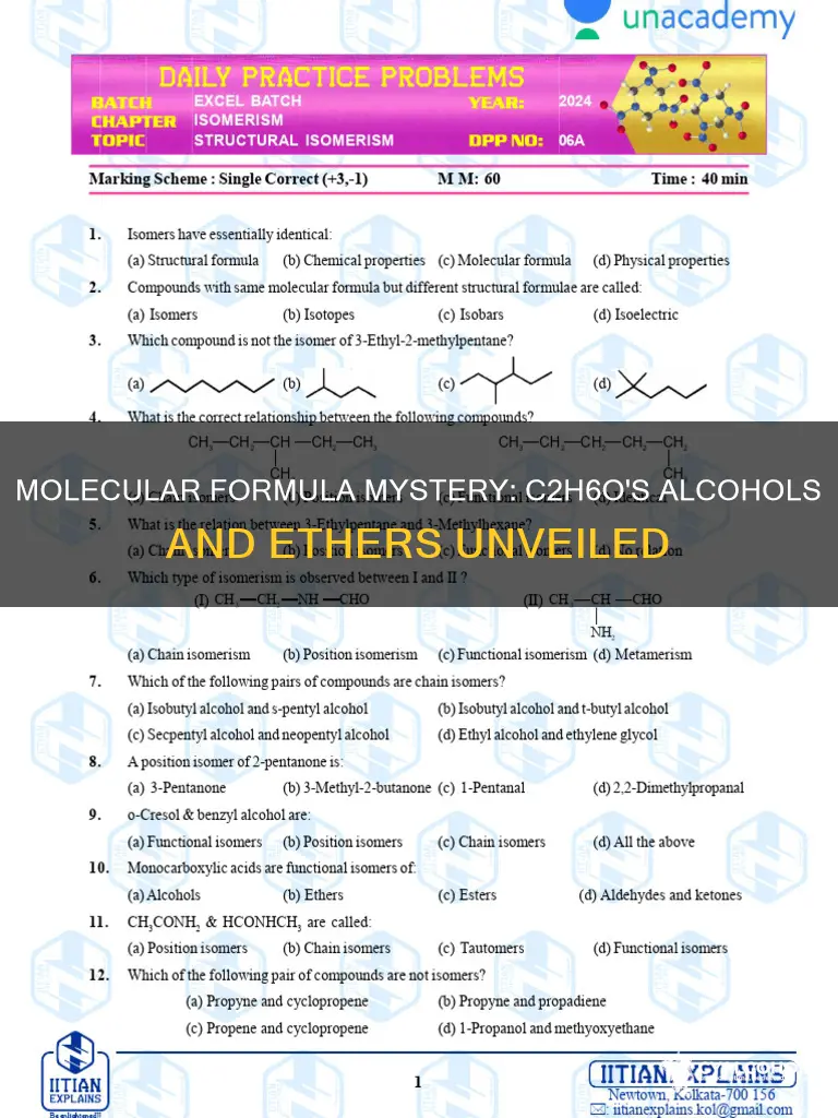 how many alcohols and ethers share the molecular formula c2h6o