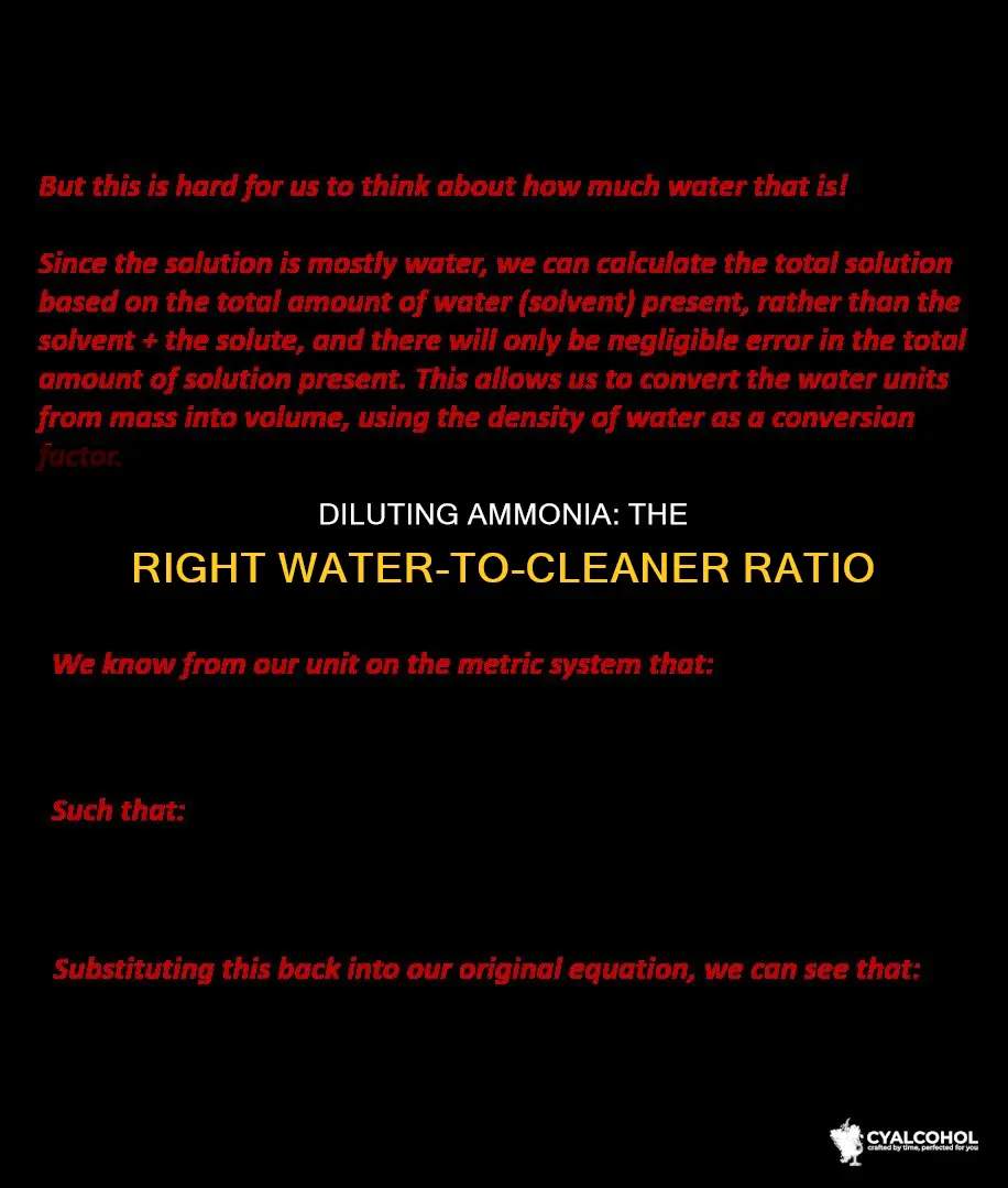 how many parts water to water with ammonia and alcohol