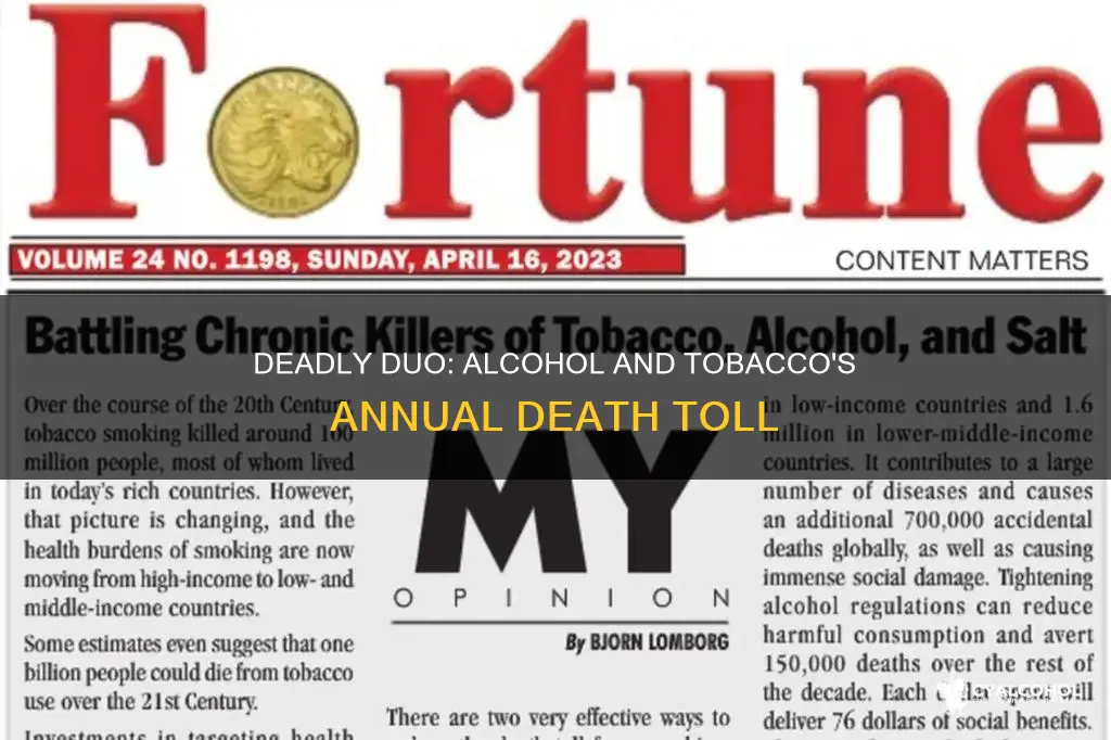 how many people die from alcohol and tabaco every year