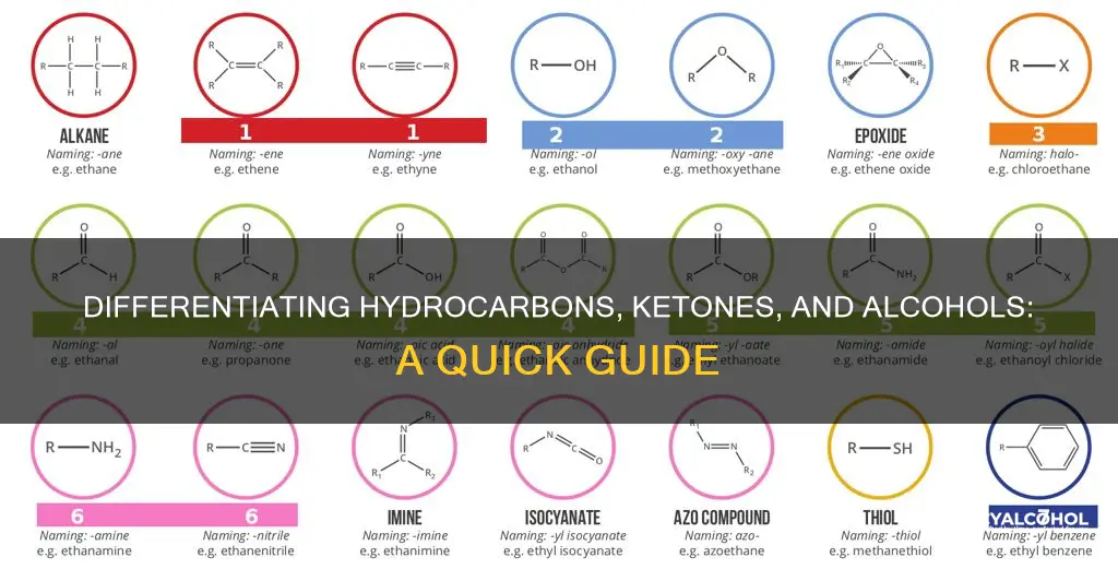 how to tell the difference between hydrocarbons ketones and alcohols