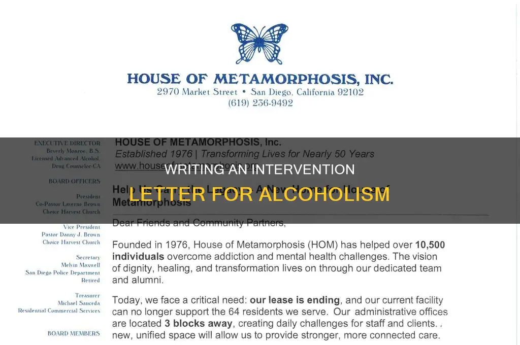 how to write an intervention letter for alcohol