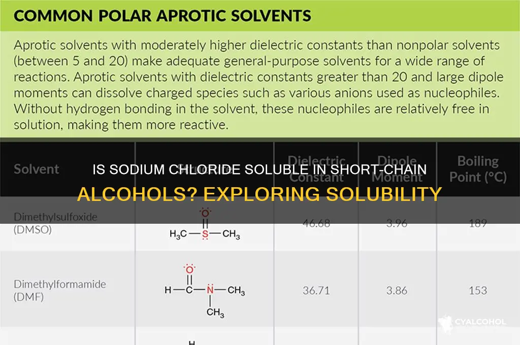 is nacl soluble in short alcohol