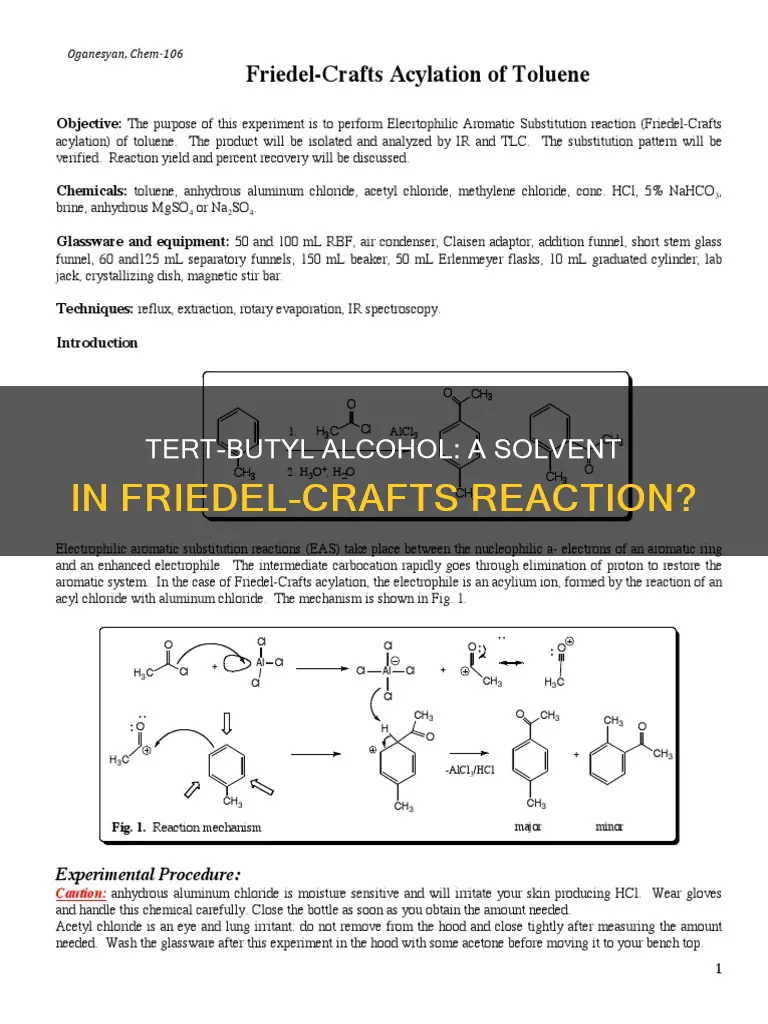 is tert butyl alcohol a solvent in friedel crafts