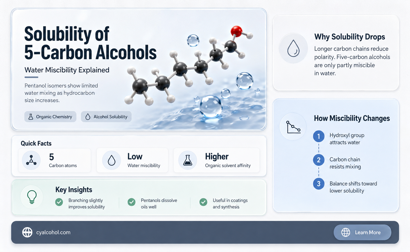 are alcohols with 5 carbons soluble