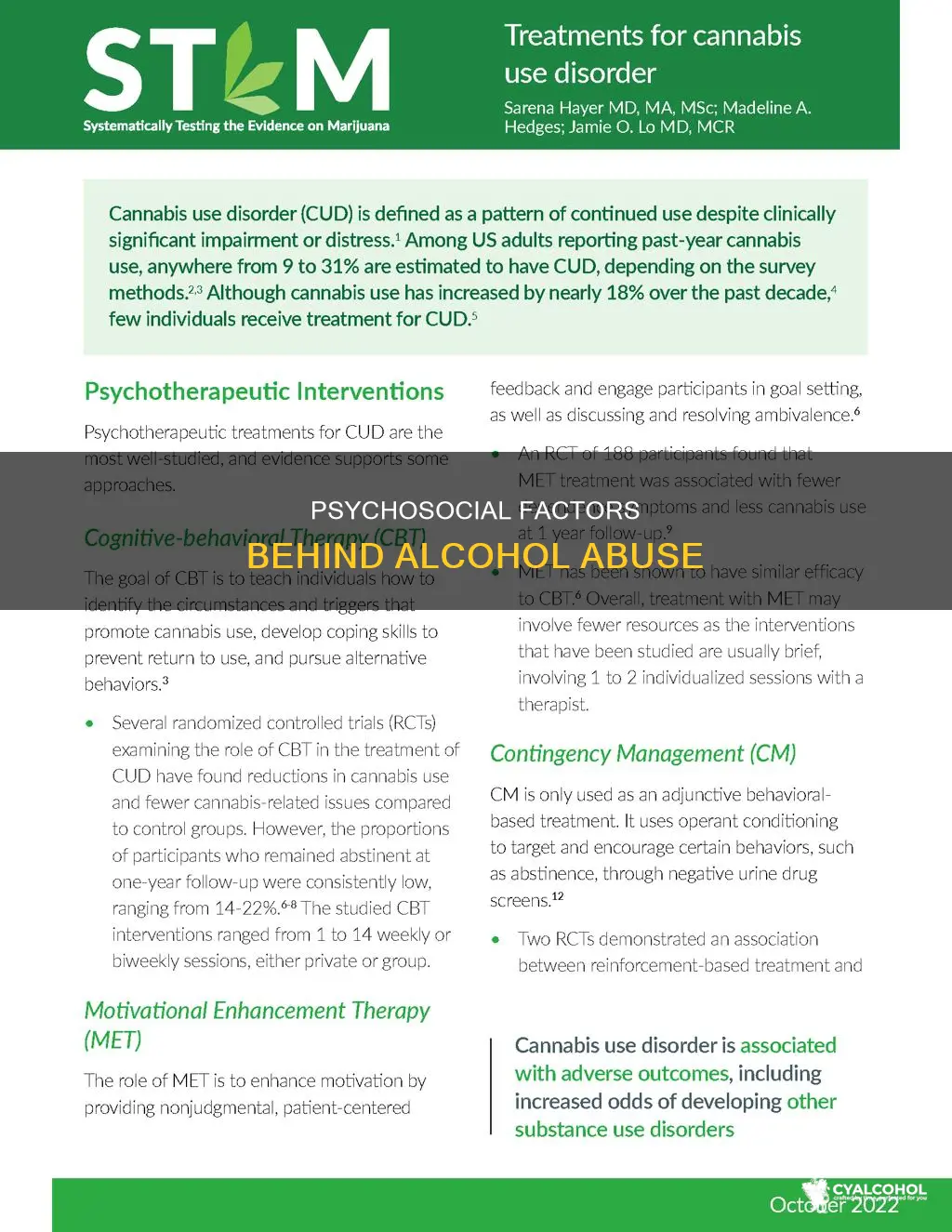 what are examples of psychosocial inveratoins for alcohol abuse
