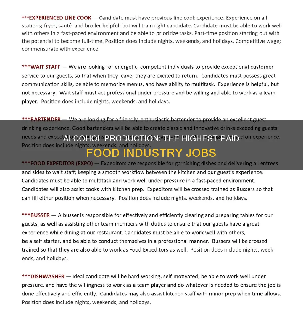 what is heighest pay food industry alcohol production vs food