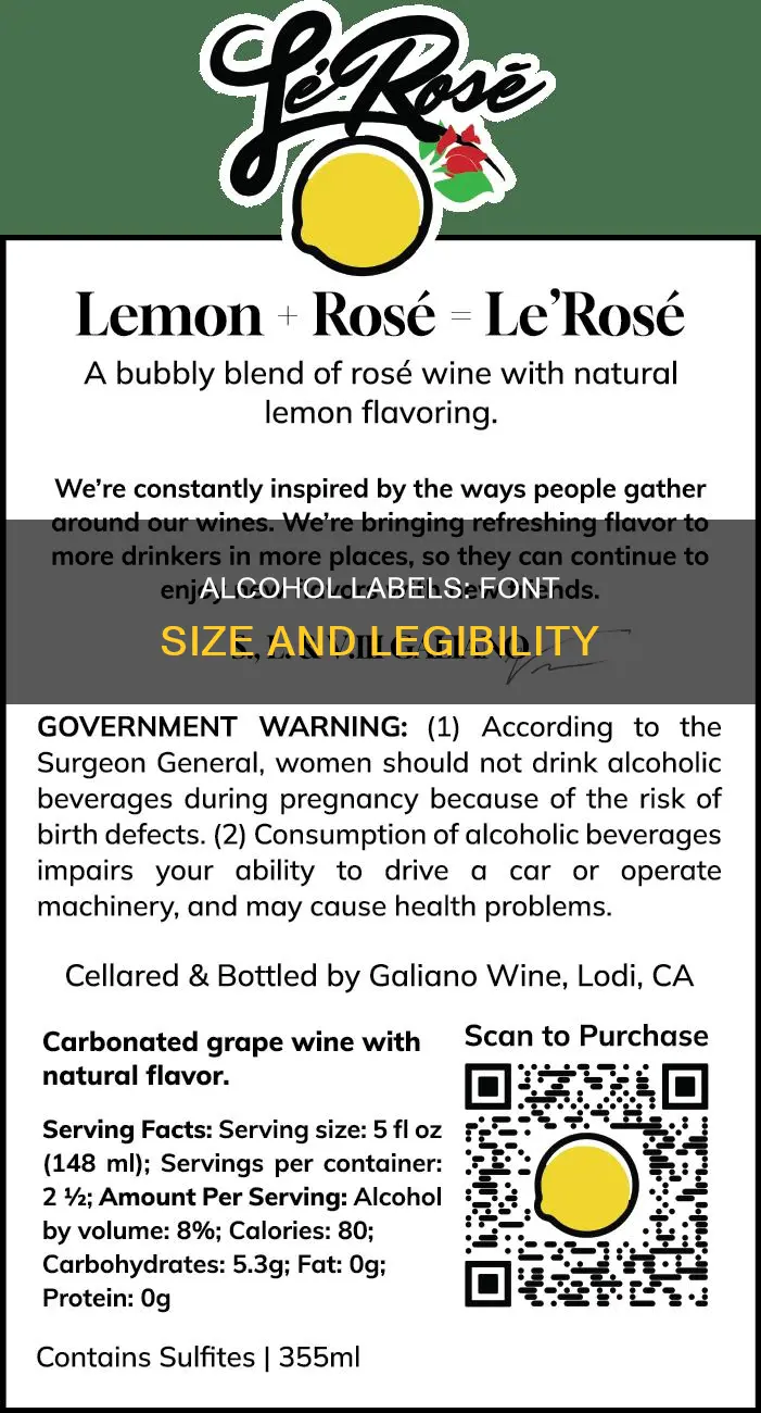 what size should the legal font on alcohol be