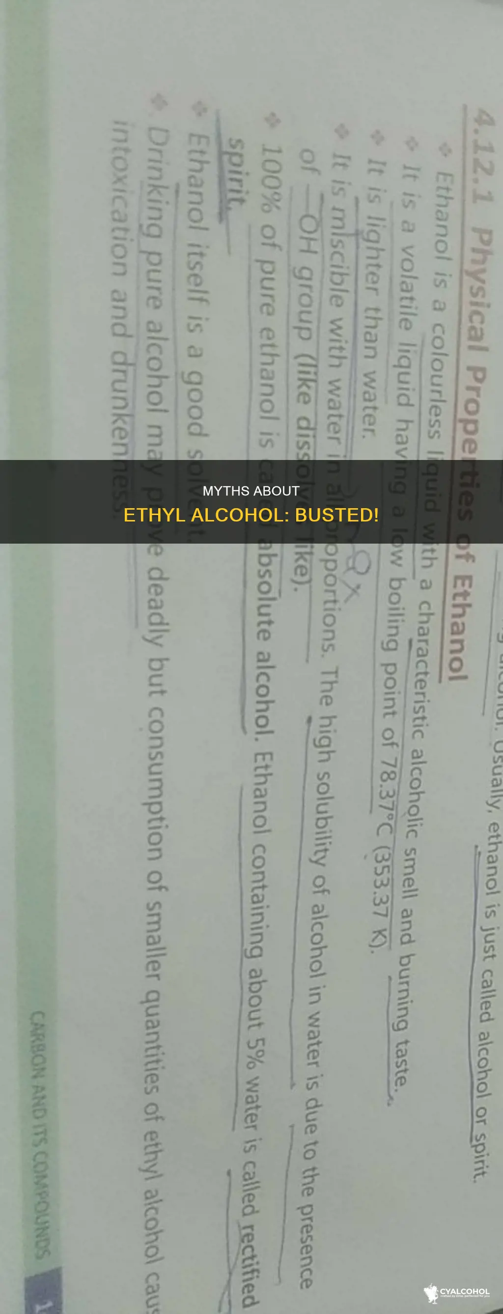 which of the following is false about ethyl alcohol