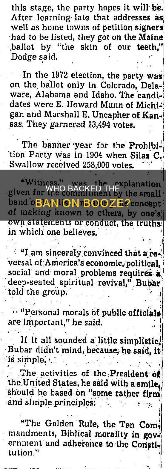 which party was in favor of ban alcohol amendment