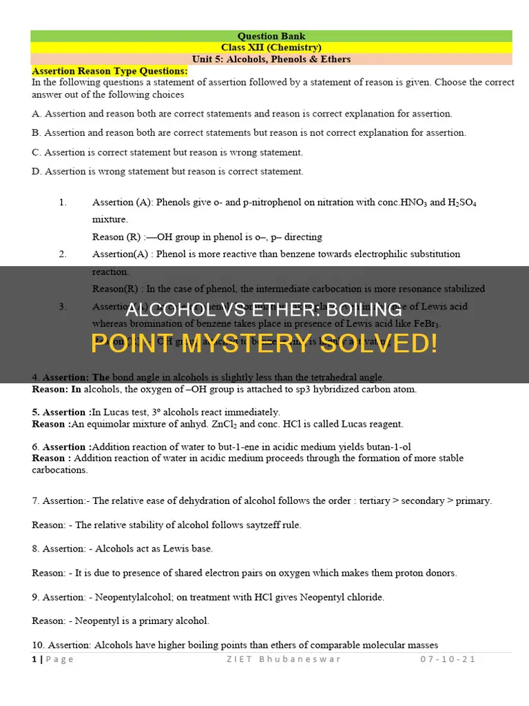 why boiling point of alcohol is higher than ether