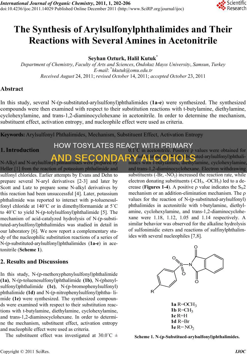 why do tosylates only work on primay and secrondary alcohols