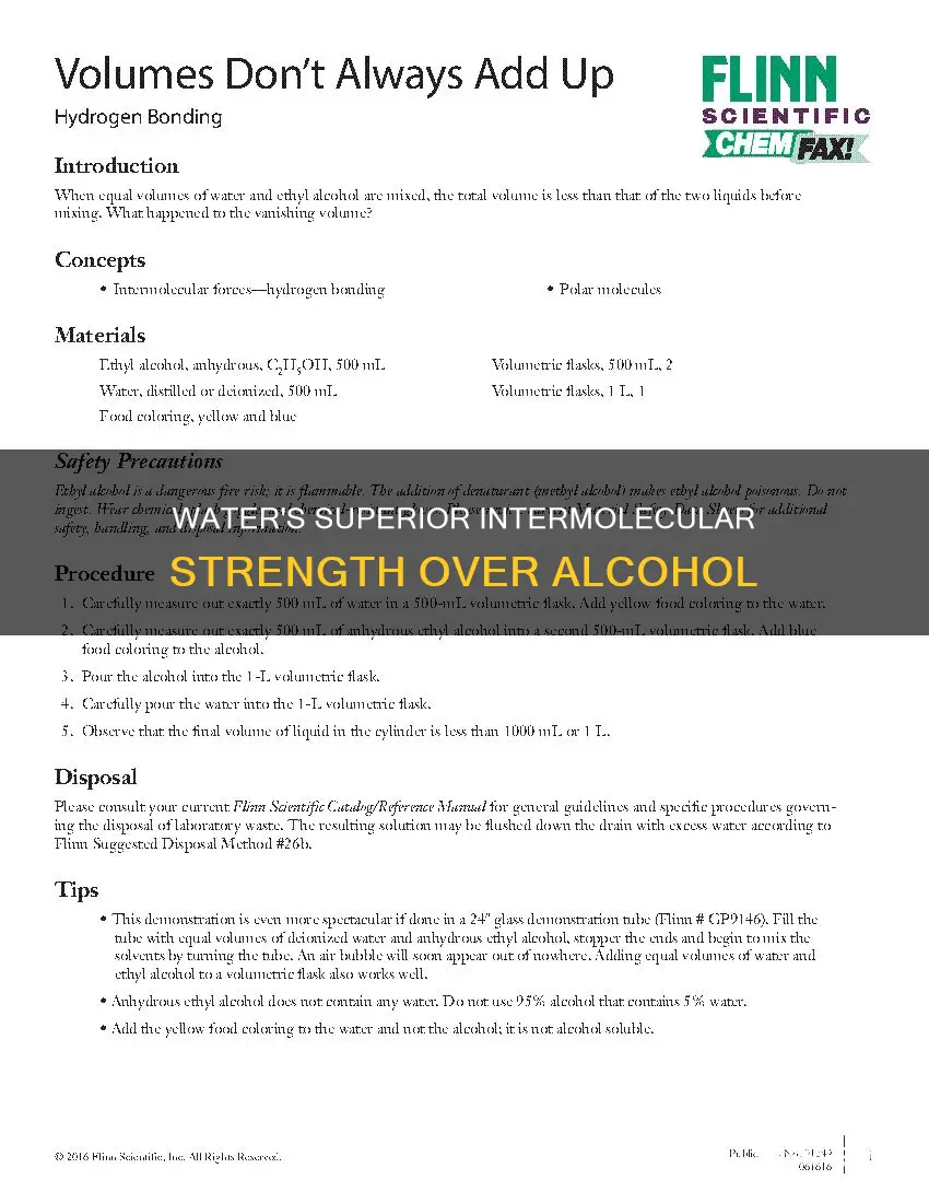 why does water have stronger intermolecular forces than alcohol