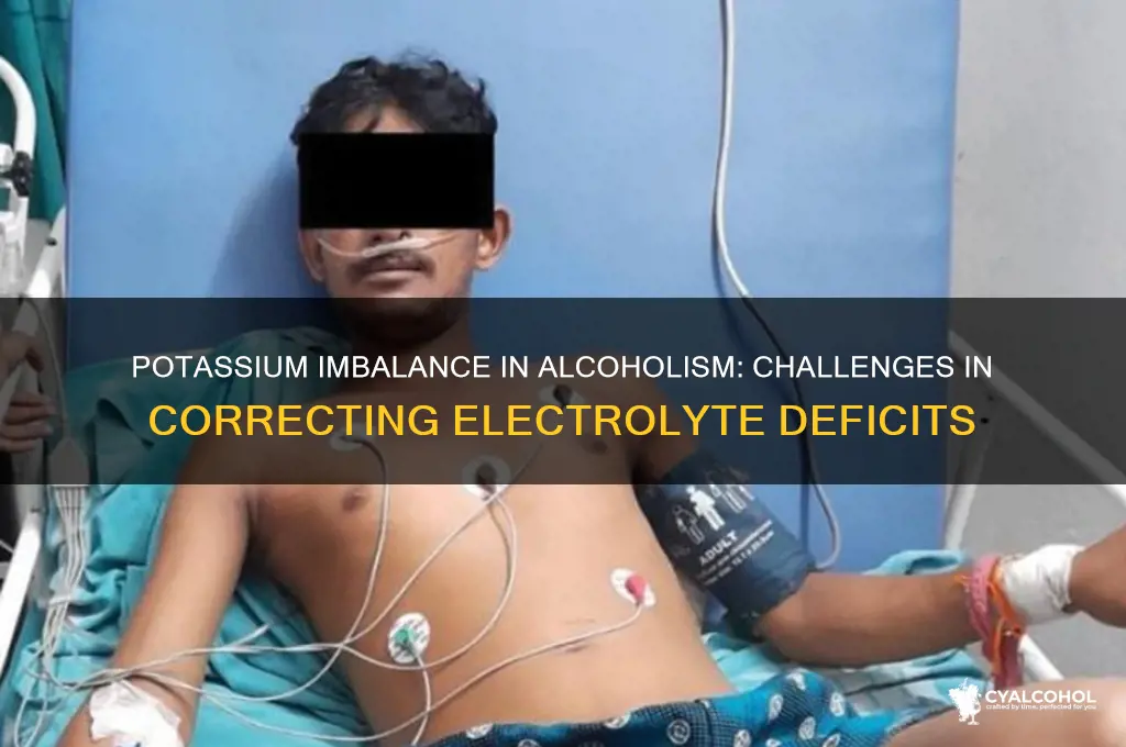 why is potassium difficult to correct in alcoholism